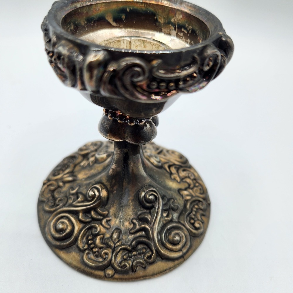 Godinger Silver Art Co Ornate Baroque Scroll Silver Plate Taper Candle Holder